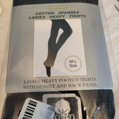 Gigi Cotton Spandex Ladies Heavy Black Tights new in package sz M-L